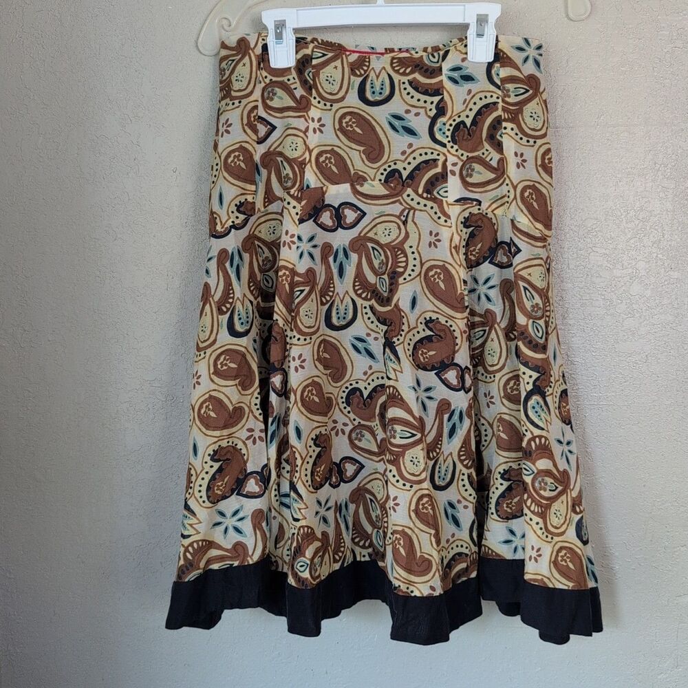 Paisley Midi Skirt 2 Brown Silk Cottagecore Floral Zip Festival Dainty Fairy